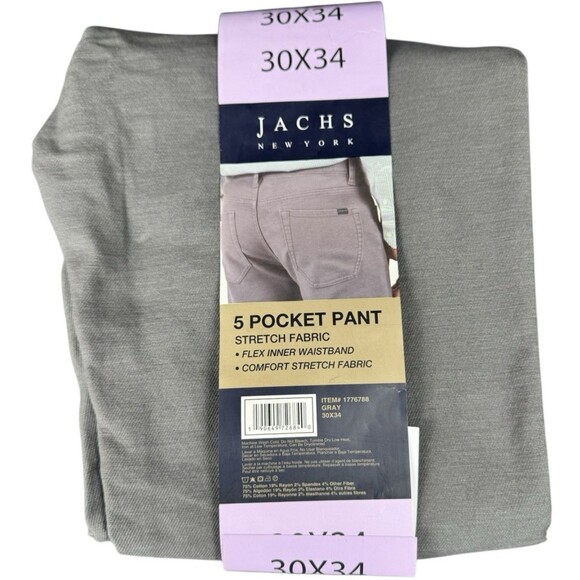 Jachs New York 30x34 Pants Gray Straight Fit 5 Pocket Flex Waistband Chino Grey - Picture 5 of 9